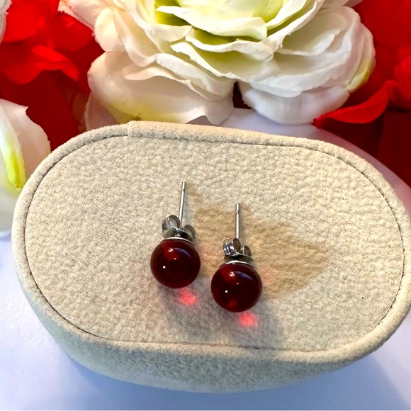 Red Fire Glass Ball Stud Earrings NEW! - Picture 2 of 7